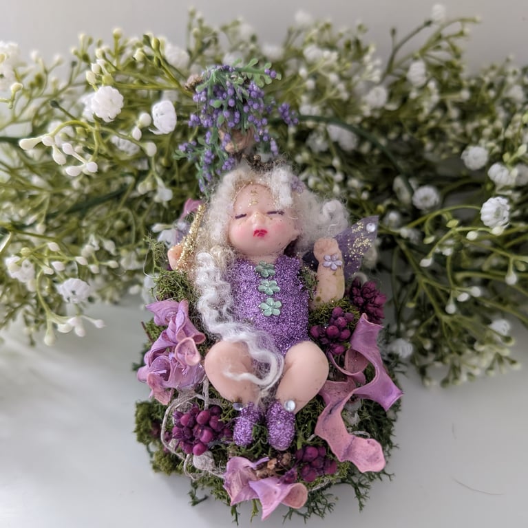 Magical enchanted Fairy Faye laid on a Moss Hill OOAK Handcrafted