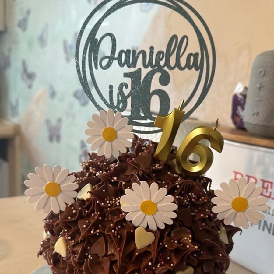 16th Birthday Cake Topper, Happy 16th Birthday Cake Topper, Custom Cake Topper