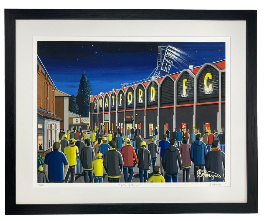 Watford F.C, Vicarage Road. Limited Edition Framed Art Print (20" x 16")