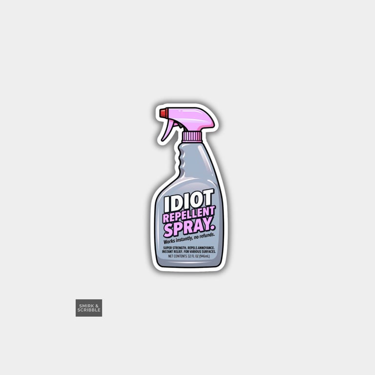 Funny Snarky Spray Bottle Sticker For Adults - Idiot Repellent