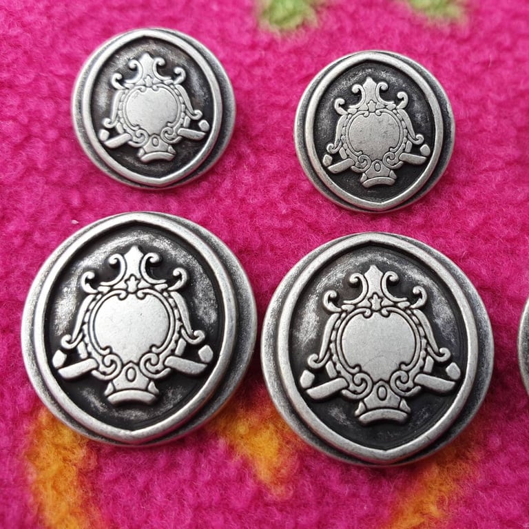 15mm & 21mm Antique Silver SuitJacket buttons (Matching) Vintage Italian