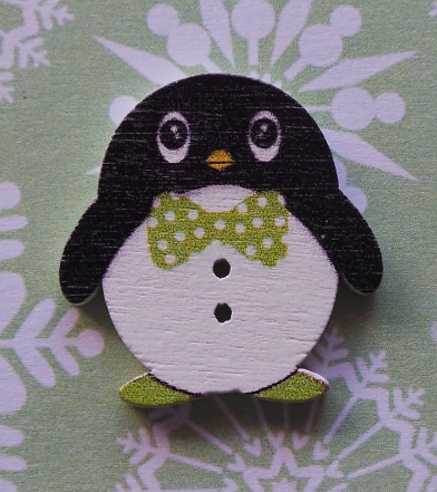 Cute Christmas Wooden Button Brooch Penguins 6 different designs Xmas