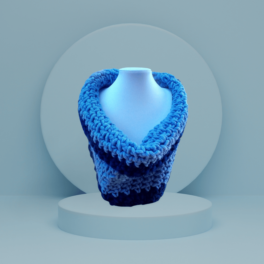 Crocheted blue chunky cowl