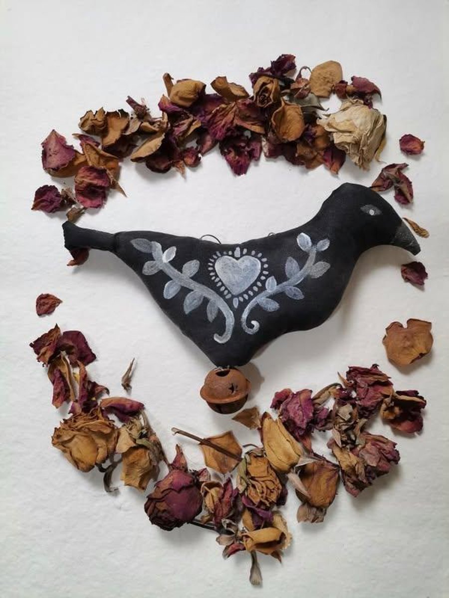 Folk Art bird, bird decoration, folk art painted bird, wall hanging, textile art