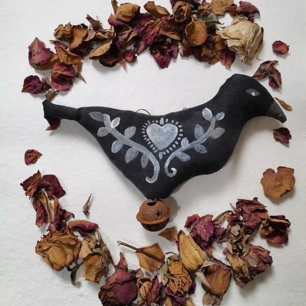 Folk Art bird, bird decoration, folk art painted bird, wall hanging, textile art