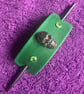 Dyed Green Leather Hair Stick Barrette - Skull centre and 2 Green Gemstones