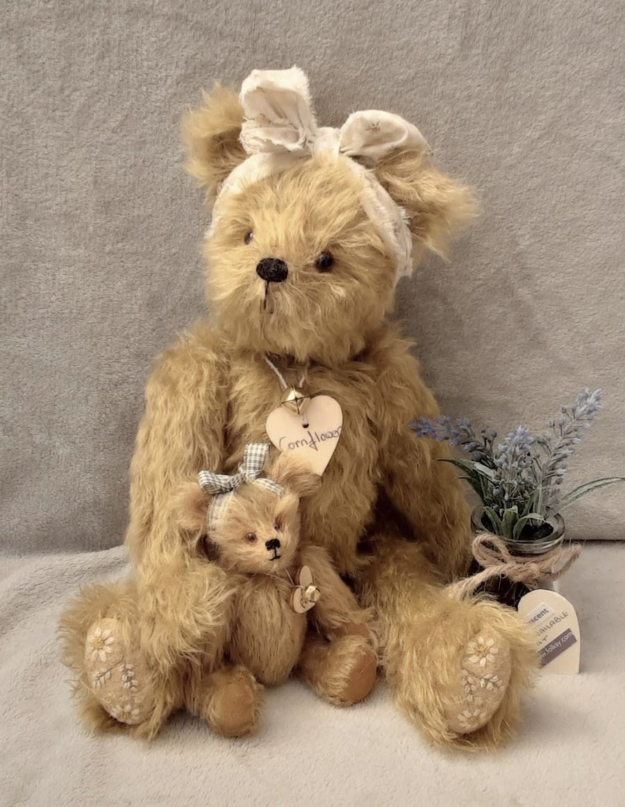 Large Heirloom Bear with Miniature bear, Collectable Mohair Artist Bears