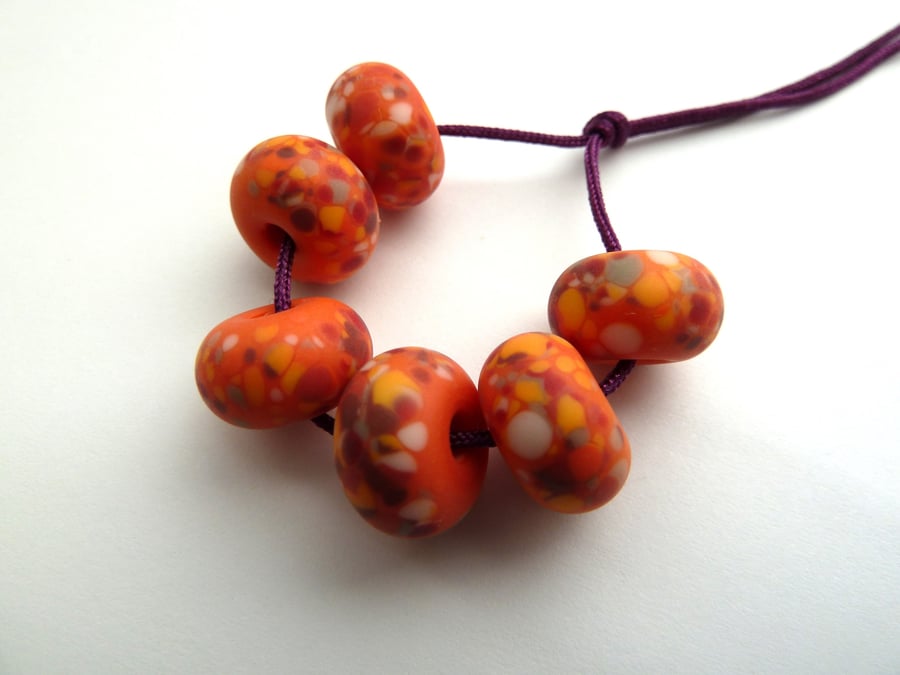 orange frit lampwork glass beads