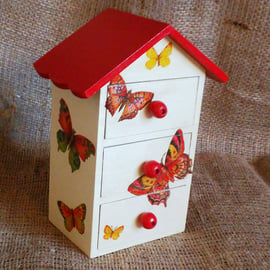 Mini Cabinet Butterfly House Trinket Jewellery Treasures Wooden Rustic Unusual