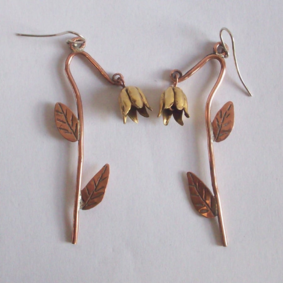 Copper Flower Drop Earrings