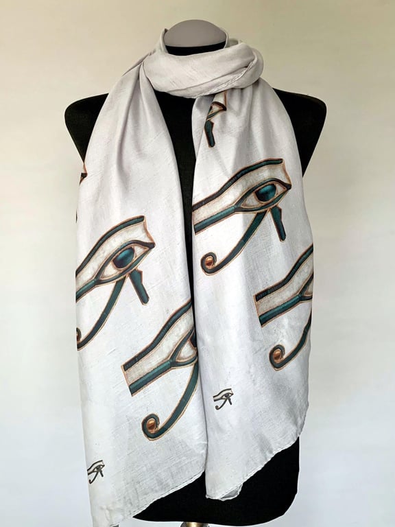 Egyptian Eye of Horus Scarf Spiritual Protection Gift. Grey, Lightweight