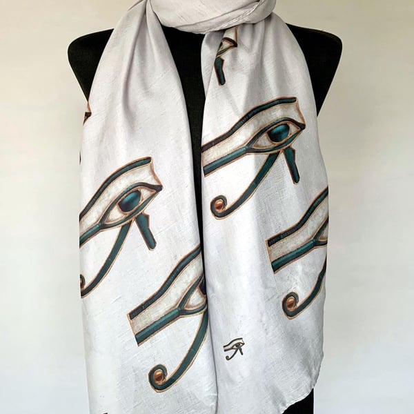Egyptian Eye of Horus Scarf Spiritual Protection Gift. Grey, Lightweight