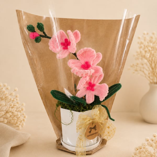 Pink Orchid in Pot – Handmade Forever Flower Gift with Gift Packaging