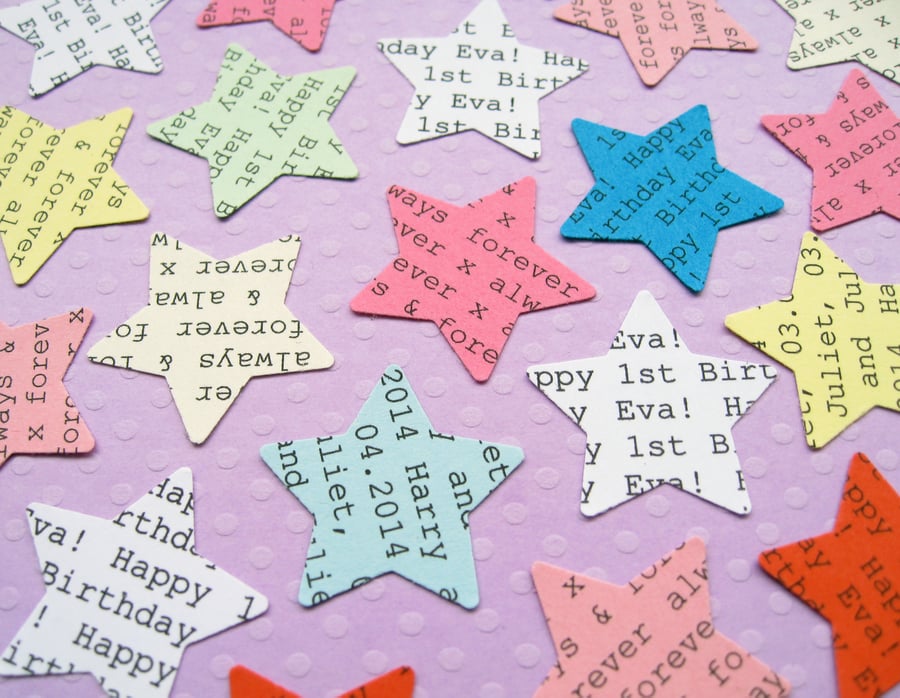 100 Personalised Star Confetti - Wedding Birthday Engagment Baby Shower Decor