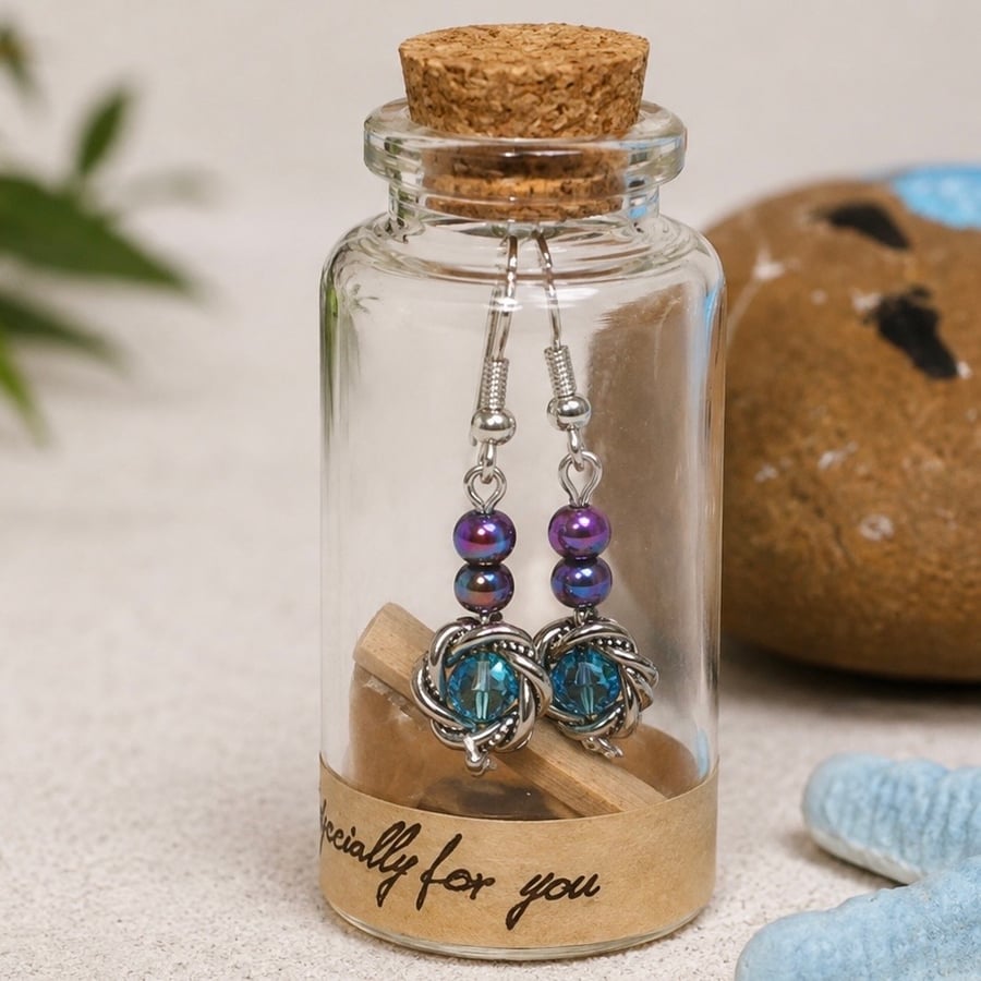 Pretty Blue Earrings in a Bottle-Sterling silver Hooks