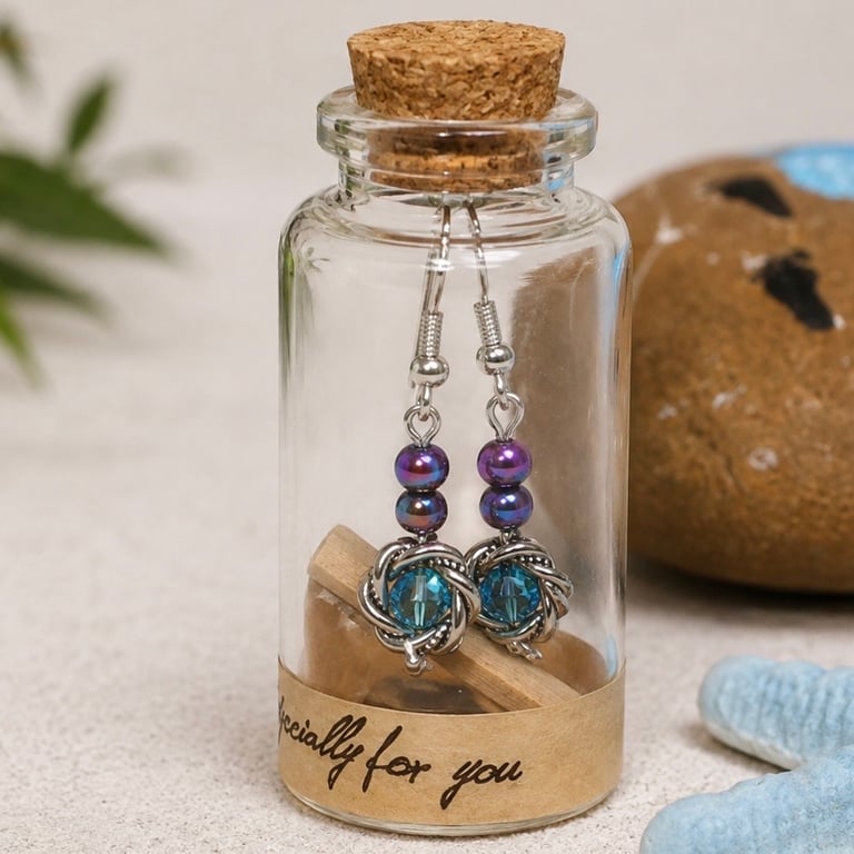 Pretty Blue Earrings in a Bottle-Sterling silver Hooks