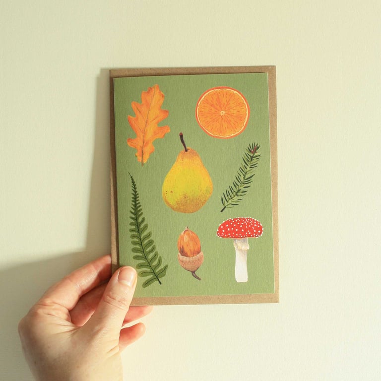 Green Woodland Botanical illustrated greeting card