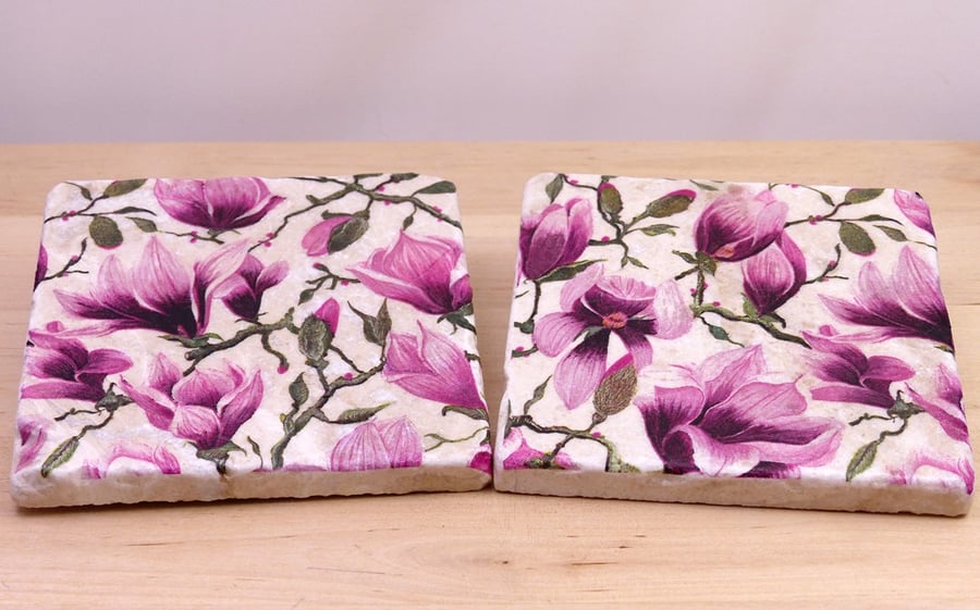 Marble 'Magnolia' Coasters