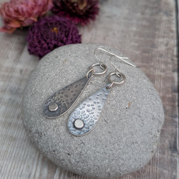 Sterling Silver Hammered Oxidised Teardrop Earrings