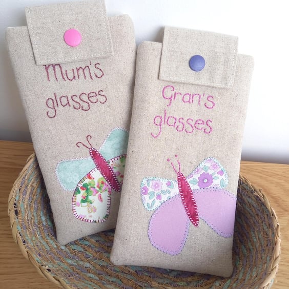 Butterfly Applique Glasses Case, Gift for Mum, Gift for Gran
