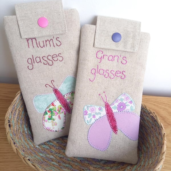 Butterfly Applique Glasses Case, Gift for Mum, Gift for Gran