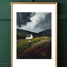 Scottish Bothy Art Print - Highland Countryside Landscape - Scotland Gift