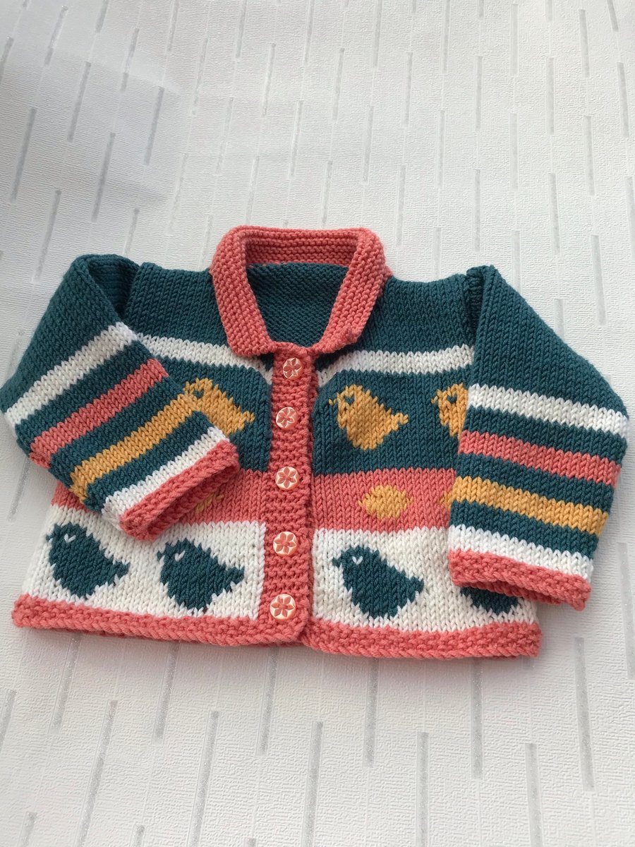 Hand knitted cardigan with chick design
