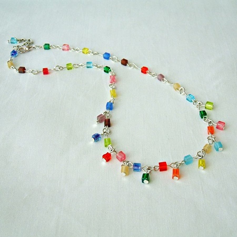 Rainbow Glass Cube Necklace
