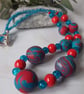 Turquoise and poppy red chunky necklace - Image 2