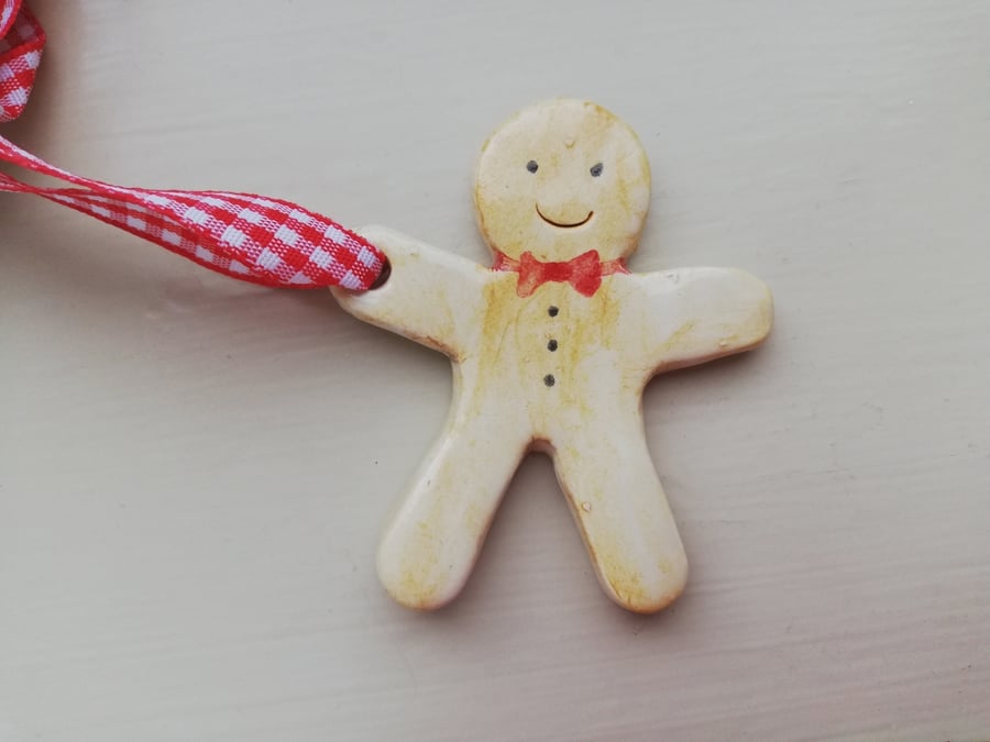 Gingerbread man handmade in ceramic christmas tree ornament choice of 3 left