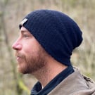 Slouchy style beanie hat in Liquorice Black wool (unisex)