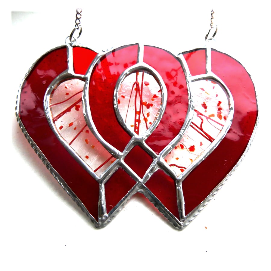 Entwined Heart Suncatcher Stained Glass Ruby 40th Wedding 