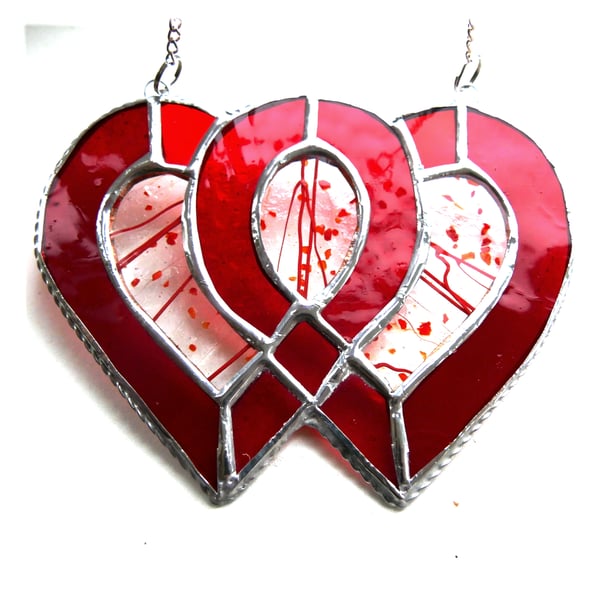 Entwined Heart Suncatcher Stained Glass Ruby 40th Wedding 