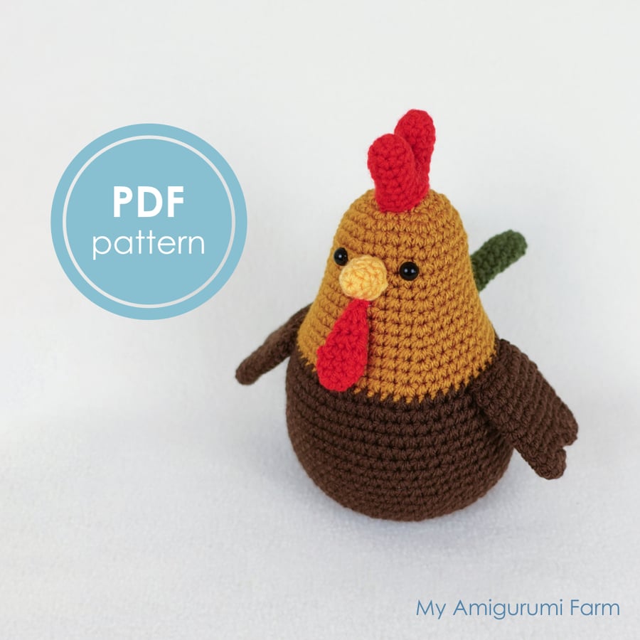 PATTERN: crochet rooster pattern - amigurumi rooster pattern - poultry