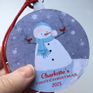 First Christmas Personalised Name & Year Snowman Character Hanging Decoration