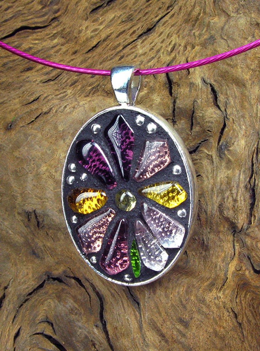 'Pink Petals' - Stained Glass Mosaic Pendant