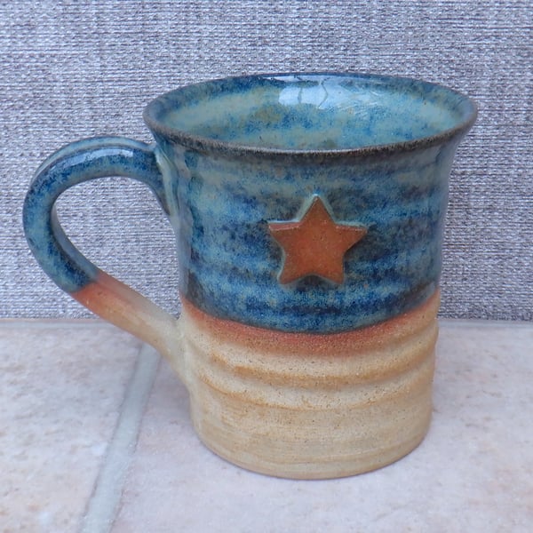 Coffee mug tea cup with star stoneware hand thrown pottery ceramic