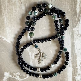 Tree Moss Agate Mala Necklace