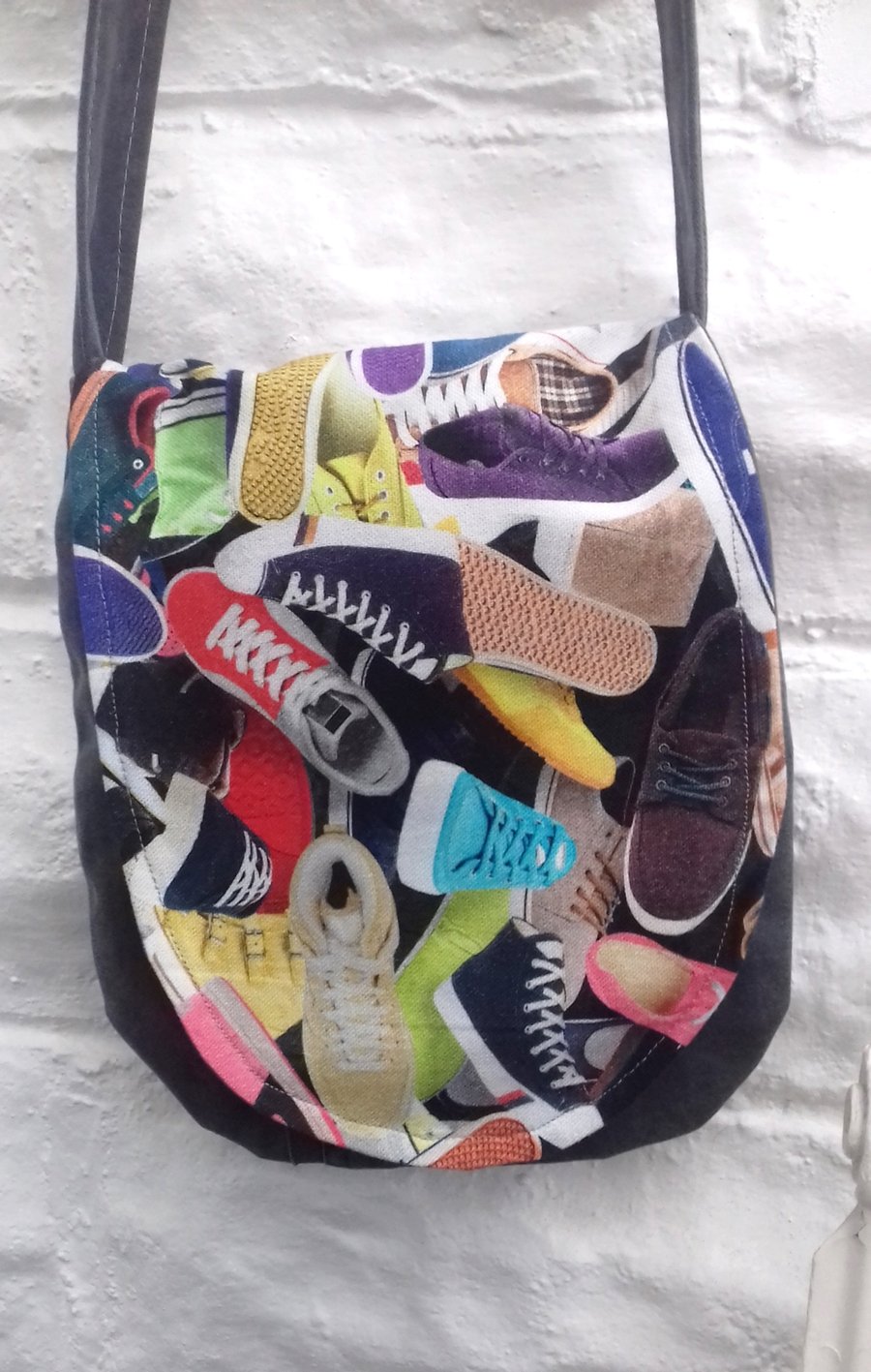 Upcycled grey shoulder bag, casual bag, handmade in Yorkshire