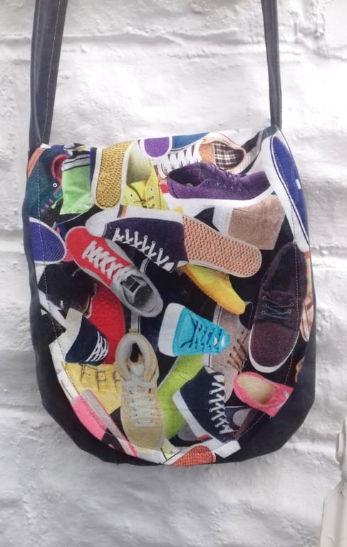 Upcycled grey shoulder bag, casual bag, handmade in Yorkshire