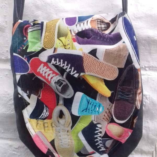 Upcycled grey shoulder bag, casual bag, handmade in Yorkshire