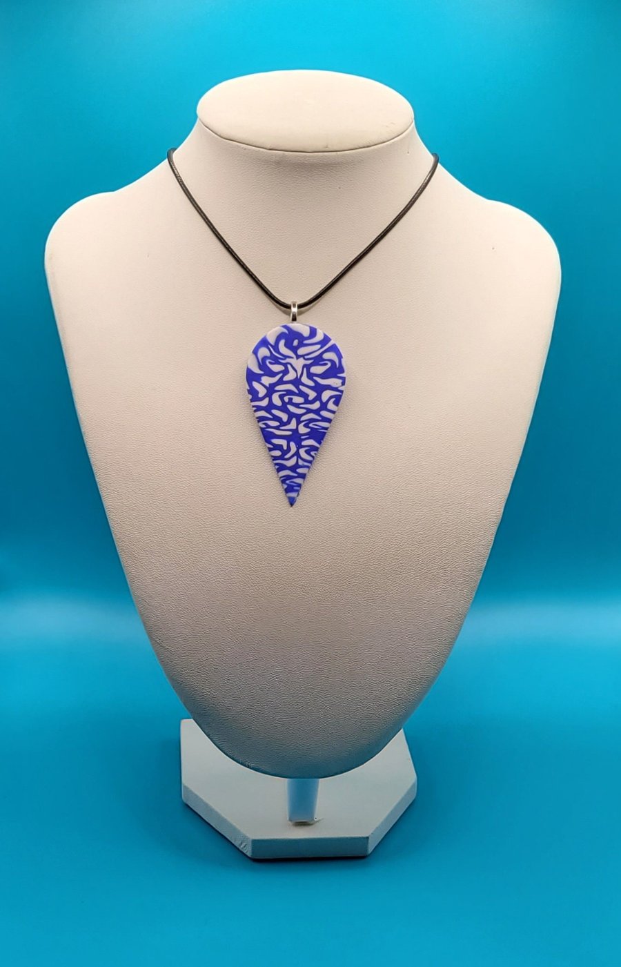 Polymer clay pendant - unique handmade necklace - teardrop costume jewellery