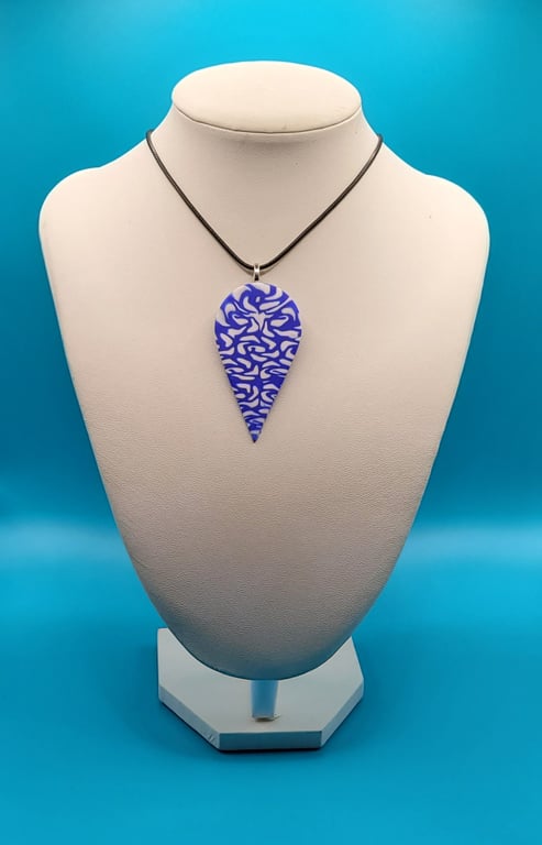 Polymer clay pendant - unique handmade necklace - teardrop costume jewellery