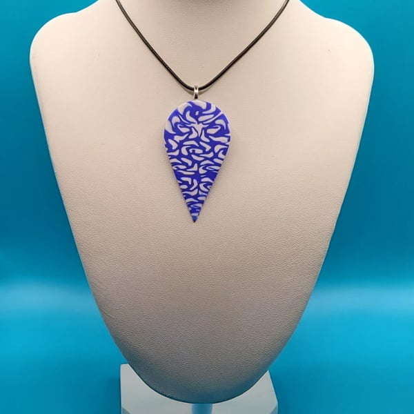 Polymer clay pendant - unique handmade necklace - teardrop costume jewellery