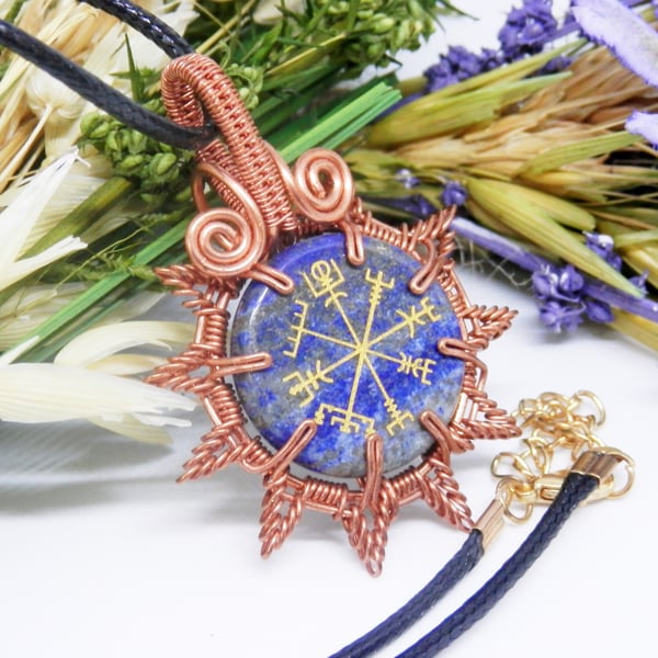 Viking Style Lapis Lazuli Vegvisir Necklace