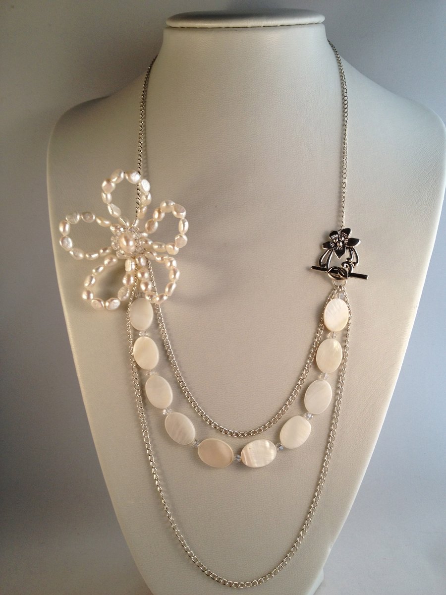 Custom order for theresa - Pearl and chain necklace