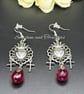 Gothic Heart and Cross Earrings - Red Heart Earrings - Handmade - Drop Earrings - Image 5