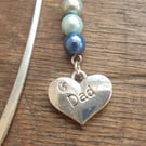 Silver-Plated Bookmark with Three Imitation Pearl Beads and 'Dad' Heart Charm