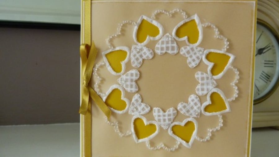 Gold Parchment Circle of Hearts Card