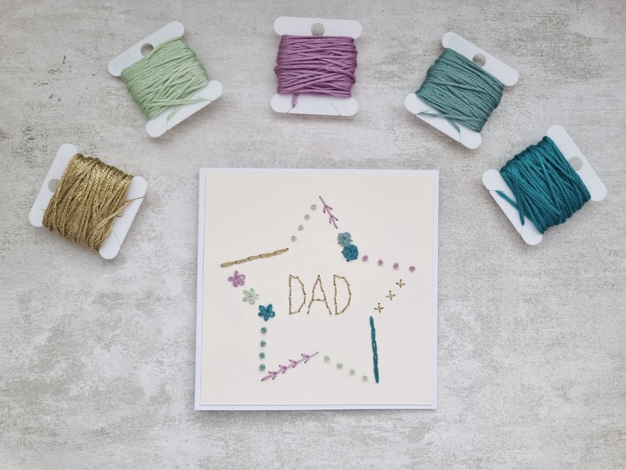 Dad Embroidered Card, Dad Birthday Card, Father's Day Card